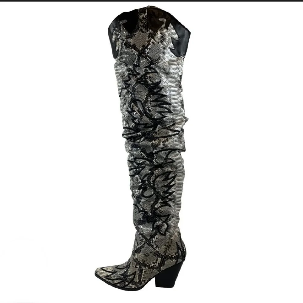 New! Cape Robin Snakeskin Patterned Western Inspired Over The Knee Boots Size 11